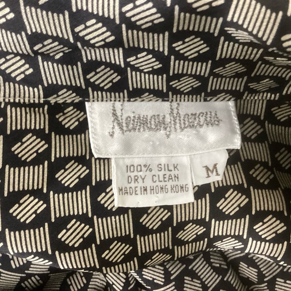Neiman Marcus Vtg Silk Shirt Oversized Black Tan M - Picture 9 of 9